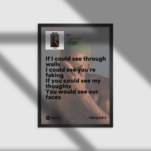 Load image into Gallery viewer, Frank Ocean "If I could see through walls" (Spotify Lyrics) - Music Print/Poster