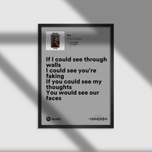 Load image into Gallery viewer, Frank Ocean "If I could see through walls" (Spotify Lyrics) - Music Print/Poster