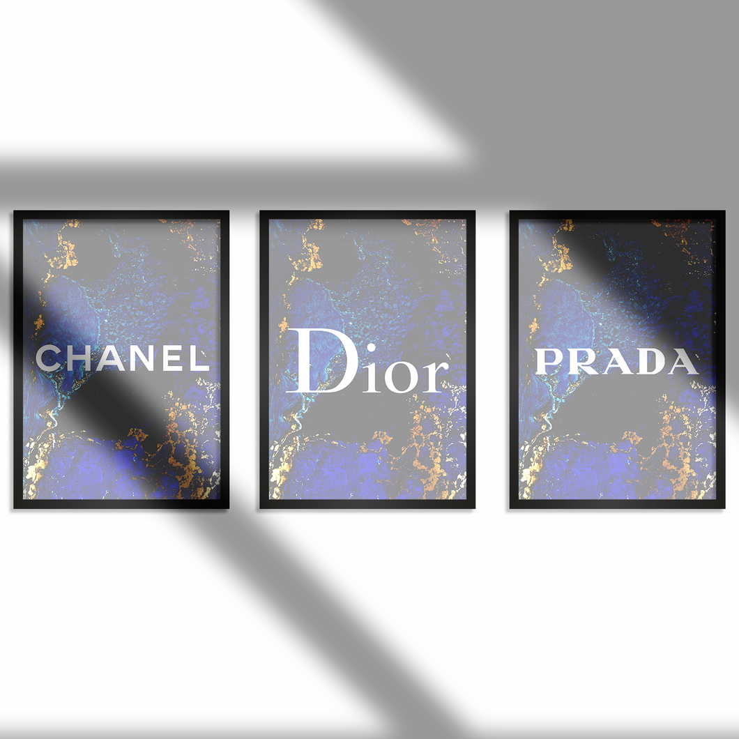 Blue & Gold (Chanel, Dior & Prada) Fashion Wall Art Print Blue & Gold (Chanel, Dior & Prada) Fashion Wall Art Print