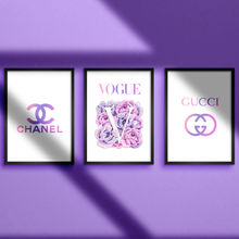 Load image into Gallery viewer, Purple (Vouge, Chanel &amp;Gucci) Wall Art Print Set Of 3
