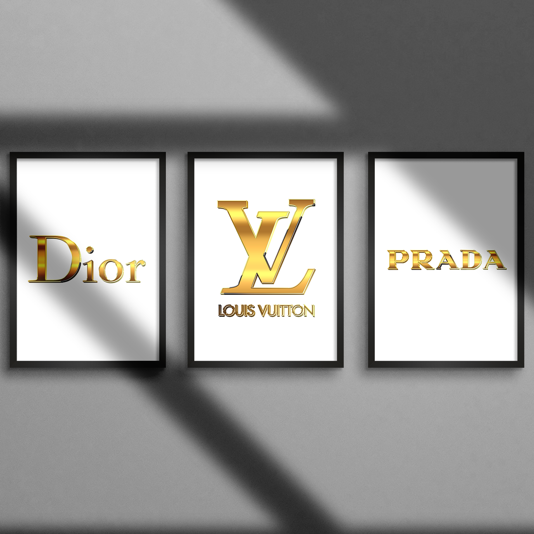 3D Gold Fashion Wall Art Print Set Of 3