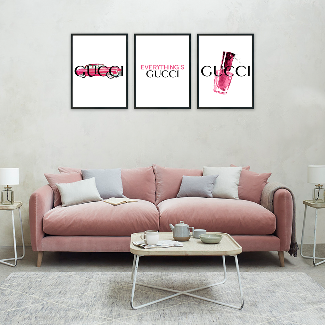 Pink Gucci Wall Art Print Set Of 3