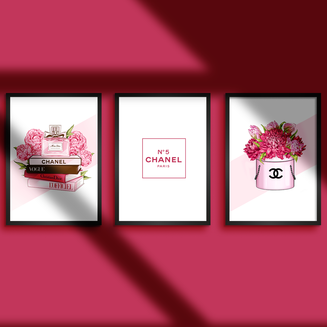 Pink CC No. 5 Wall Art Print Set Of 3